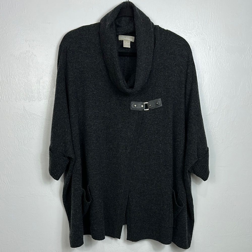 Evelyn Grace Cozy Cashmere Gray Cowl Neck Sweater Cardigan Size XL